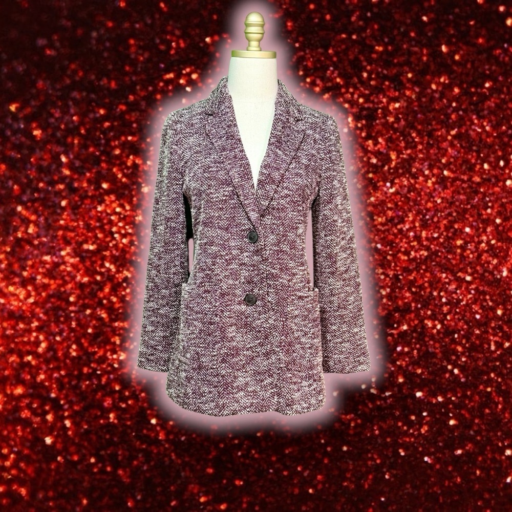 NWT Talbots ‘Melange Herringbone Blazer’ in Plum Purple / Burgundy Size 4 Petite